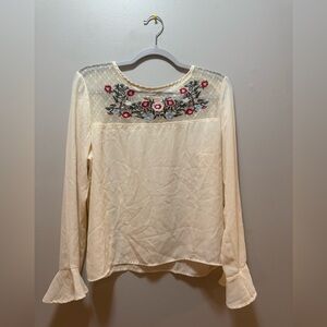 Embroidered Cream Blouse with Floral Design